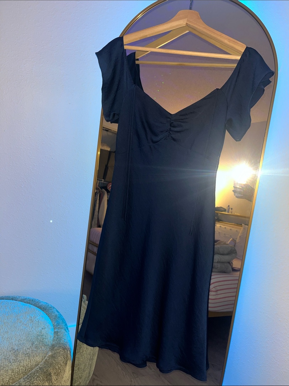 Express Black A-Line Short-Sleeve Midi Dress